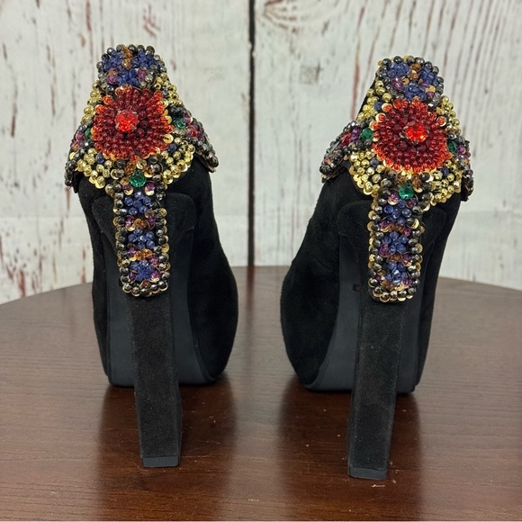 JEFFREY CAMPBELL EVA CROSS black suede platform pumps with sequins & Beads 6.5 - Picture 6 of 17